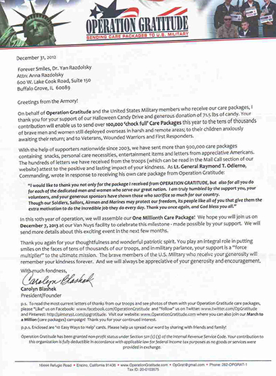 Operation Gratitude Letter December 31, 2012